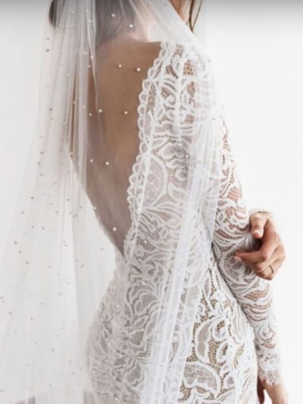 Amelia White Pearl-Embellished Bridal Veil